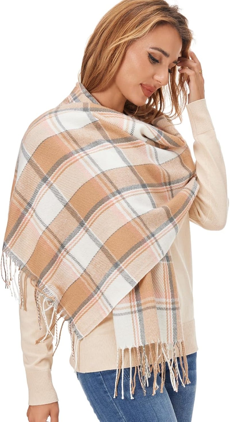 Fuinloth Women's Large Plaid Scarf Fashion Long Shawl Wrap for Winter Warm Lightweight - Image 2